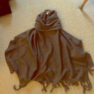 Gray fringed poncho